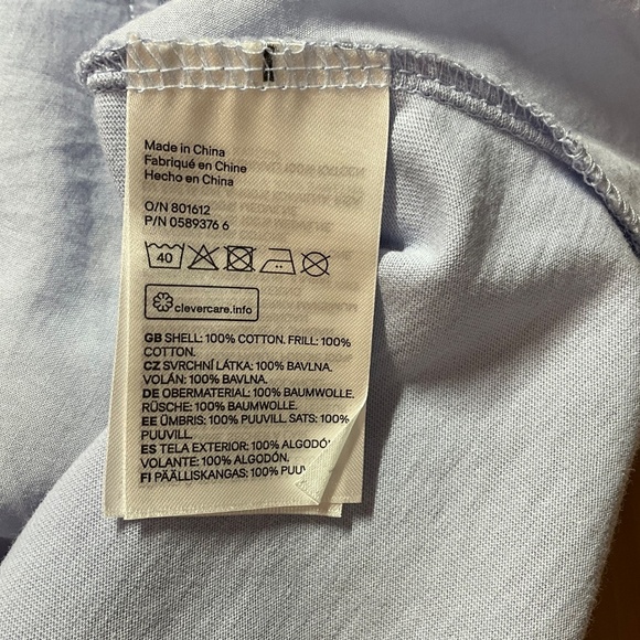 H&M 100% Cotton Knit Short Sleeve Pale Blue Ruffle Crew Neck Tee US Sz L - Picture 8 of 9